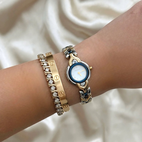 AUTHENTIC VINTAGE YVES SAINT LAURENT TWO-TONED DAINTY WATCH - Picture 1 of 7